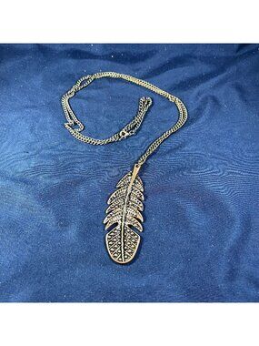 Antique Bronze Feather Pendant Necklace With Chain